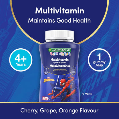 自然之宝儿童复合维生素，漫威蜘蛛侠，每粒软糖仅含 1 克糖，支持免疫系统、眼部健康、骨骼和牙齿，抗氧化剂来源，无麸质，水果味软糖，150 粒