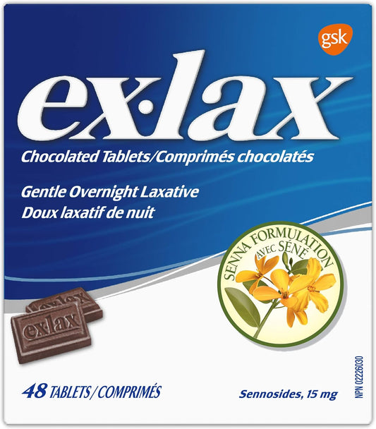 Ex-Lax 溫和隔夜瀉藥，緩解便秘，60 片巧克力片