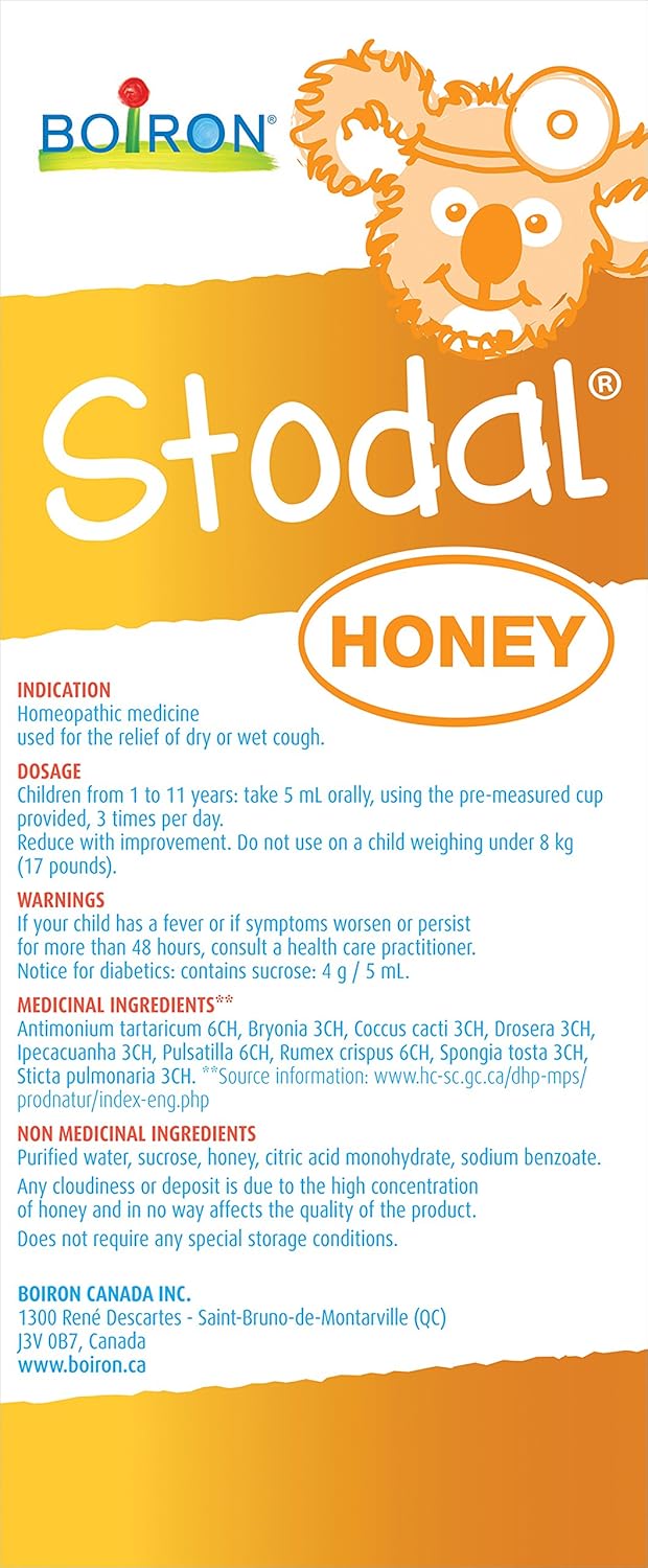 Boiron Stodal 儿童蜂蜜糖浆，200毫升，用于干咳和湿咳的顺势疗法药物