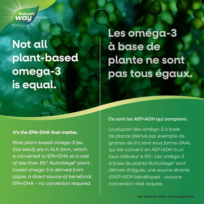 Nature's Way NutraVege 植物性 Omega-3 + D 素食凝膠 - 適合素食主義者的 Omega-3 補充劑，含 300 毫克 DHA + 150 毫克 EPA 和 1000 IU 認證素食維生素 D3 - 新鮮薄荷味 - 支持免疫、心臟和大腦功能…