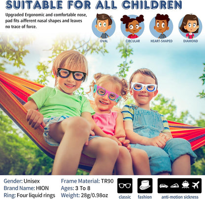 Hion 兒童防暈動病智慧眼鏡（適用於 3-8 歲兒童）– 超輕便攜緩解噁心液體眼鏡，可緩解暈車、暈機、暈船 – 兒童旅行/郵輪必備