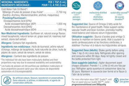 OmegEssential Liquid Fish Oil Supplement - 1,000 mg EPA + 550 mg DHA, Orange Flavour, 500 ml
