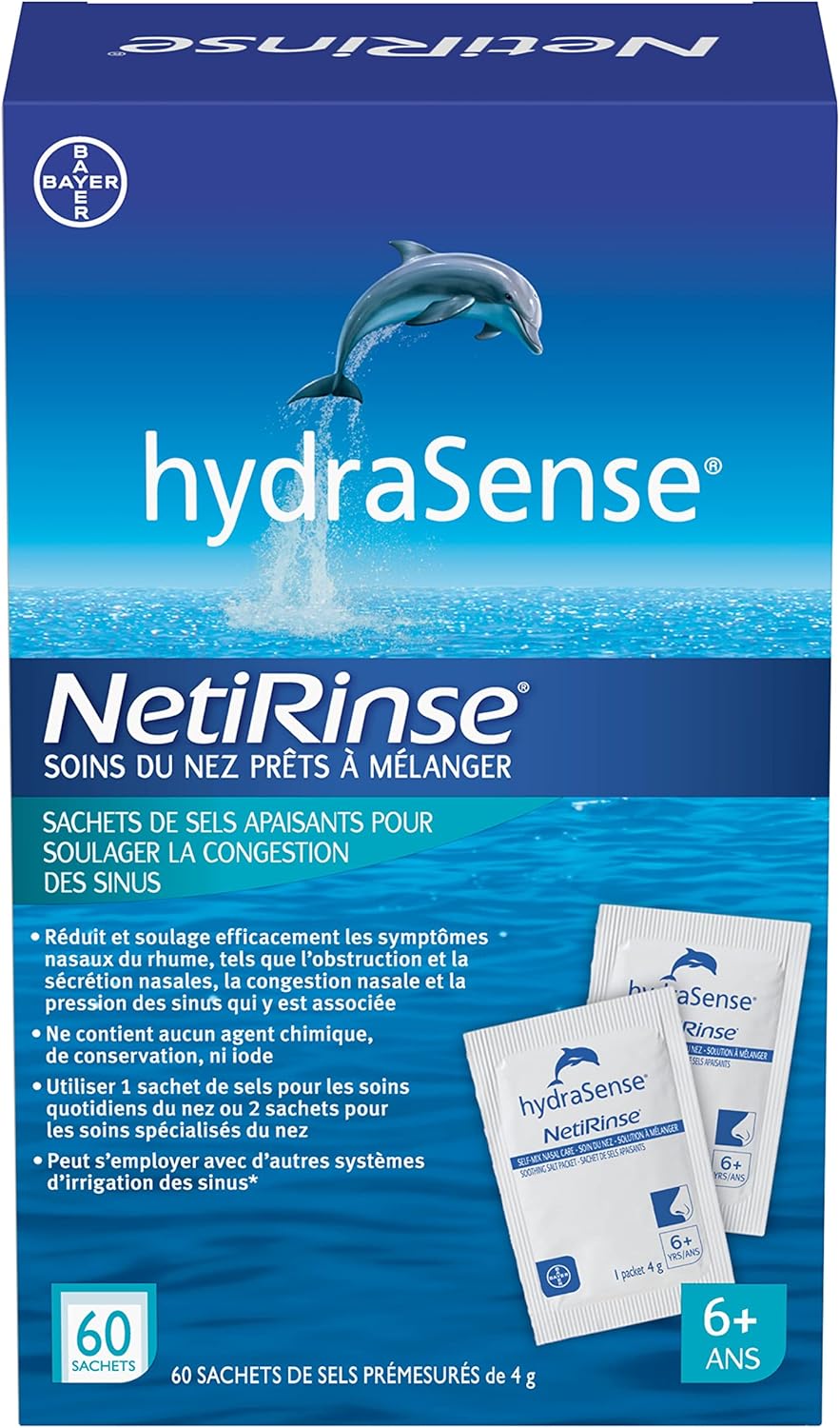 hydraSense NetiRinse 补充盐包，通用预先计量自混合包，减轻和缓解鼻塞感冒症状，60 包