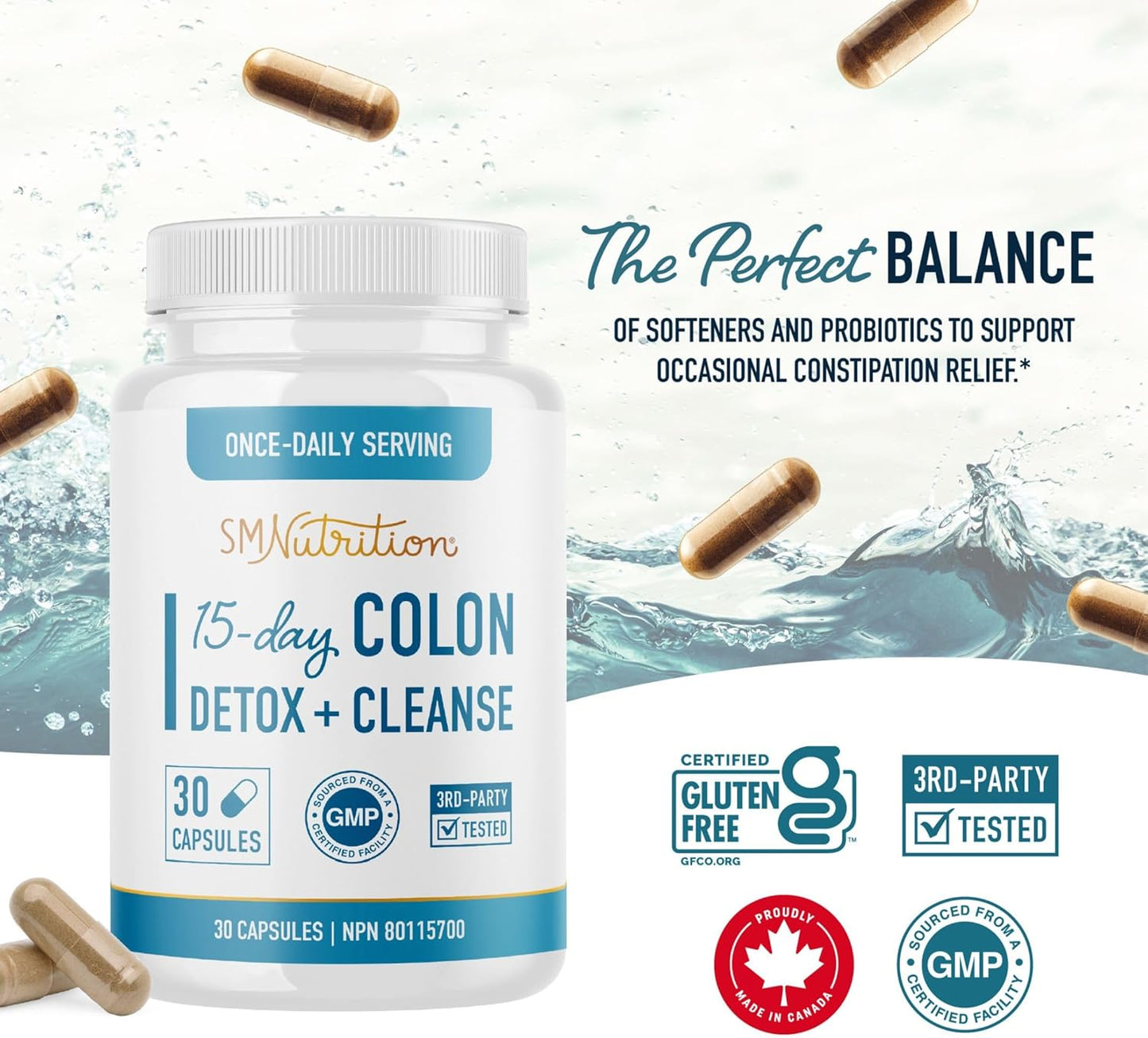 15 Day Colon Cleanse & Detox | Stool Softener & Constipation Relief for Adults | Gut Health Support | Colon Detox Cleanse With Probiotics for Women & Men | Gluten-Free | By SM Nutrition | 30 Capsules