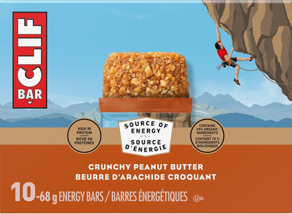 CLIF BAR 能量棒，香脆花生酱，燕麦棒，高蛋白，含 70% 有机成分，680 克（10 包）
