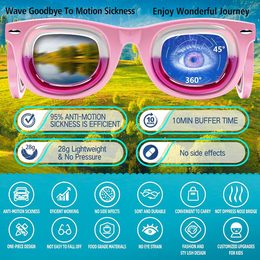 Hion 兒童防暈動病智慧眼鏡（適用於 3-8 歲兒童）– 超輕便攜緩解噁心液體眼鏡，可緩解暈車、暈機、暈船 – 兒童旅行/郵輪必備