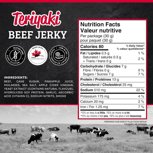 McSweeney's Slow Marinated Teriyaki Beef Jerky Power Pack. 100% Made in Canada. School Snacks, Gluten Free, High Protein Snacks, Low Fat, Naturally Smoked. 30g (Pack of 12)
