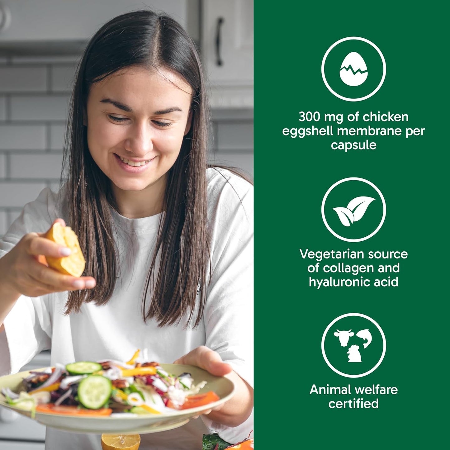 Organika Canadian-Made Vegetarian Collagen - Sourced From Natural Eggshell Membrane | For Healthier Skin, Hair, Nails and Joints - 60vcaps