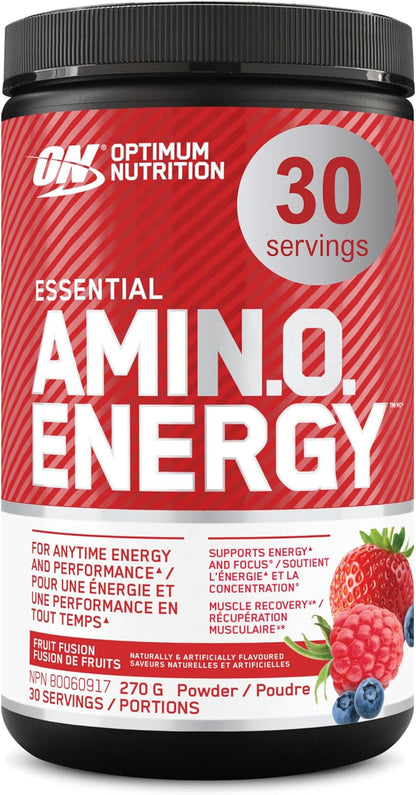 Optimum Nutrition 氨基能量粉：運動前和隨時補充能量，含綠茶、綠咖啡萃取 + BCAA - 水果融合：30 份 [270 克]（包裝可能有所不同）