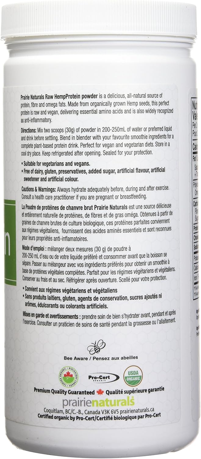 Prairie Naturals Organic Raw Hemp Protein, Natural, 400g