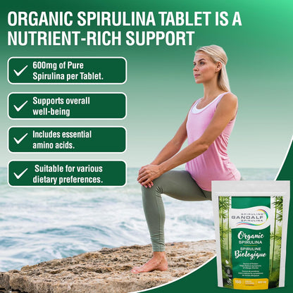 Gandalf Organic Spirulina 600mg 150 Vegan Tablets, Ultra Pure Blue-Green Algae, Rich in Iron, Amino Acid & Antioxidant, Non-GMO, Support Energy, Vitality & Immune Health