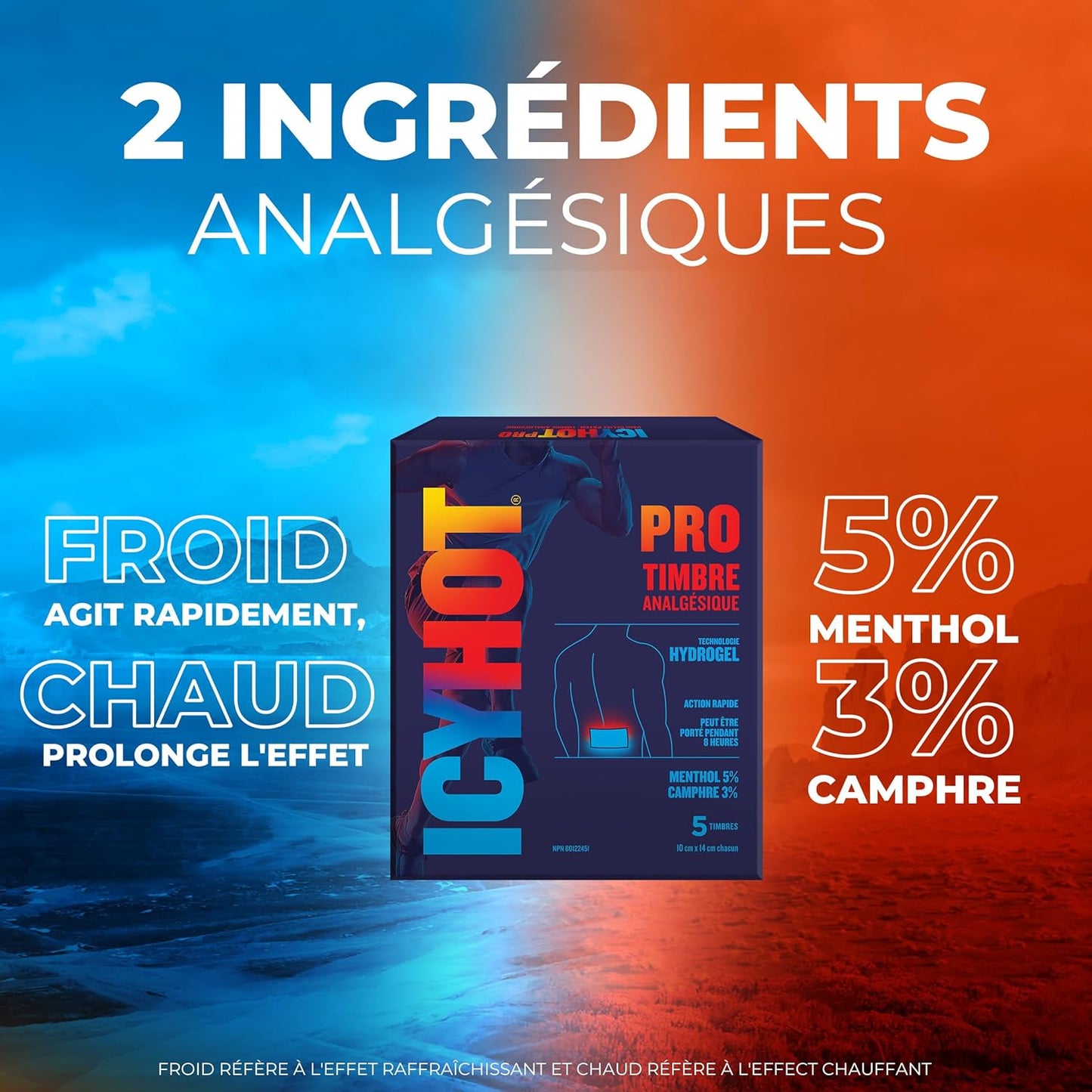 Icy Hot Pro 止痛贴，速效贴片，适用于缓解肌肉酸痛、关节痛、轻微背痛、拉伤和扭伤，樟脑 3%、薄荷醇 5% 和高级水凝胶技术，5 片装