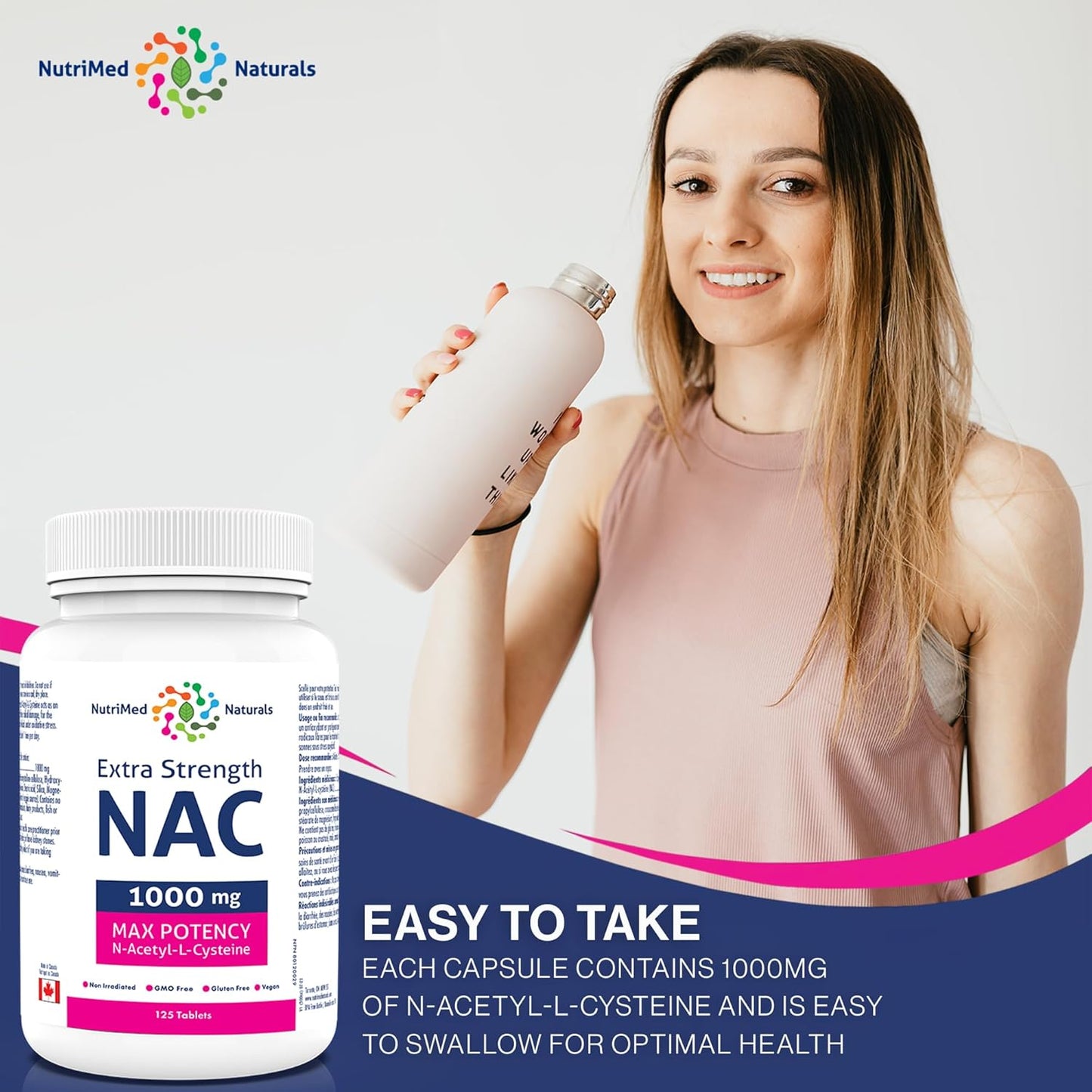 Nutrimed Naturals - 超強效 NAC 1000 毫克 125 片，4 個月用量 - 純素、非基因改造和無麩質 - 強效 N-乙醯-L-半胱氨酸 - 支持肺部和肝臟健康 - 支持呼吸健康