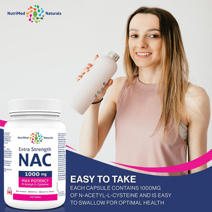 Nutrimed Naturals - 超強效 NAC 1000 毫克 125 片，4 個月用量 - 純素、非基因改造和無麩質 - 強效 N-乙醯-L-半胱氨酸 - 支持肺部和肝臟健康 - 支持呼吸健康