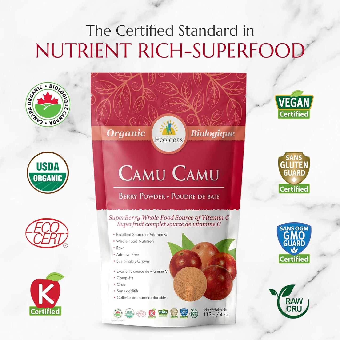 Ecoideas Organic Raw Camu Camu Berry Powder, 113g