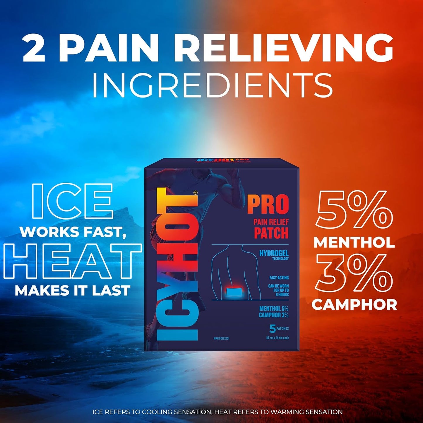 Icy Hot Pro 止痛贴，速效贴片，适用于缓解肌肉酸痛、关节痛、轻微背痛、拉伤和扭伤，樟脑 3%、薄荷醇 5% 和高级水凝胶技术，5 片装