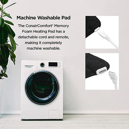 Conair Comfort (HP21C) 20.5 英寸 x 11.5 英寸记忆海绵加热垫，黑色