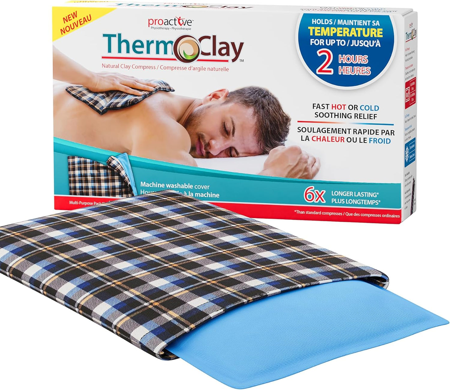 ProActive Therm-O-Clay Multi-Use Compress – Reusable Hot & Cold Therapy Pack – Natural Clay-Filled Heat & Ice Bag for Pain Relief, Muscle Aches, Joint Stiffness, Inflammation – Soft Washable Cover