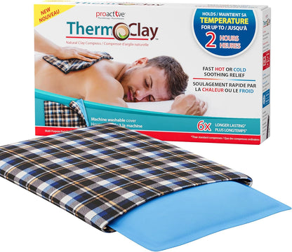 ProActive Therm-O-Clay Multi-Use Compress – Reusable Hot & Cold Therapy Pack – Natural Clay-Filled Heat & Ice Bag for Pain Relief, Muscle Aches, Joint Stiffness, Inflammation – Soft Washable Cover