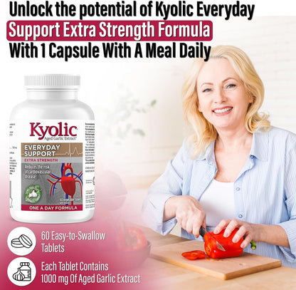 Kyolic - 无味陈年大蒜提取物，每日支持，超强效，每日一片，1000毫克，60片素食片剂，60天供应量 - Kyolic 大蒜补充剂，大蒜丸 - 健康支持的草本补充剂