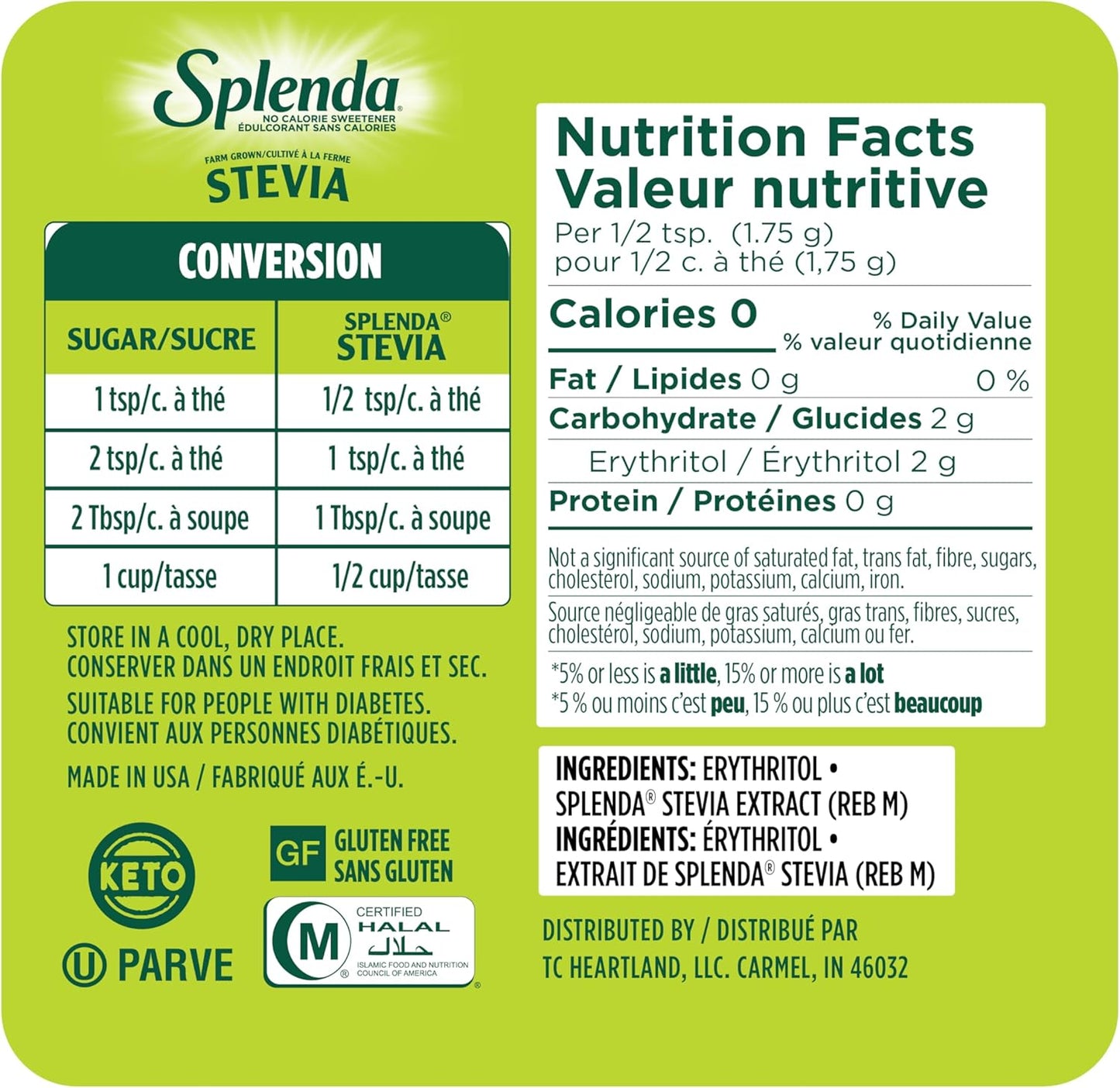 SPLENDA Stevia No Calorie Sweetener, Plant Based Sugar Substitute Granulated Powder, 9.8 oz Jar