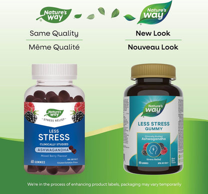 Nature’s Way 舒缓压力南非醉茄软糖 – 成人压力缓解补充剂 – 经临床研究，Sensoril® 南非醉茄，减轻压力症状，天然混合浆果口味，60 粒素食软糖