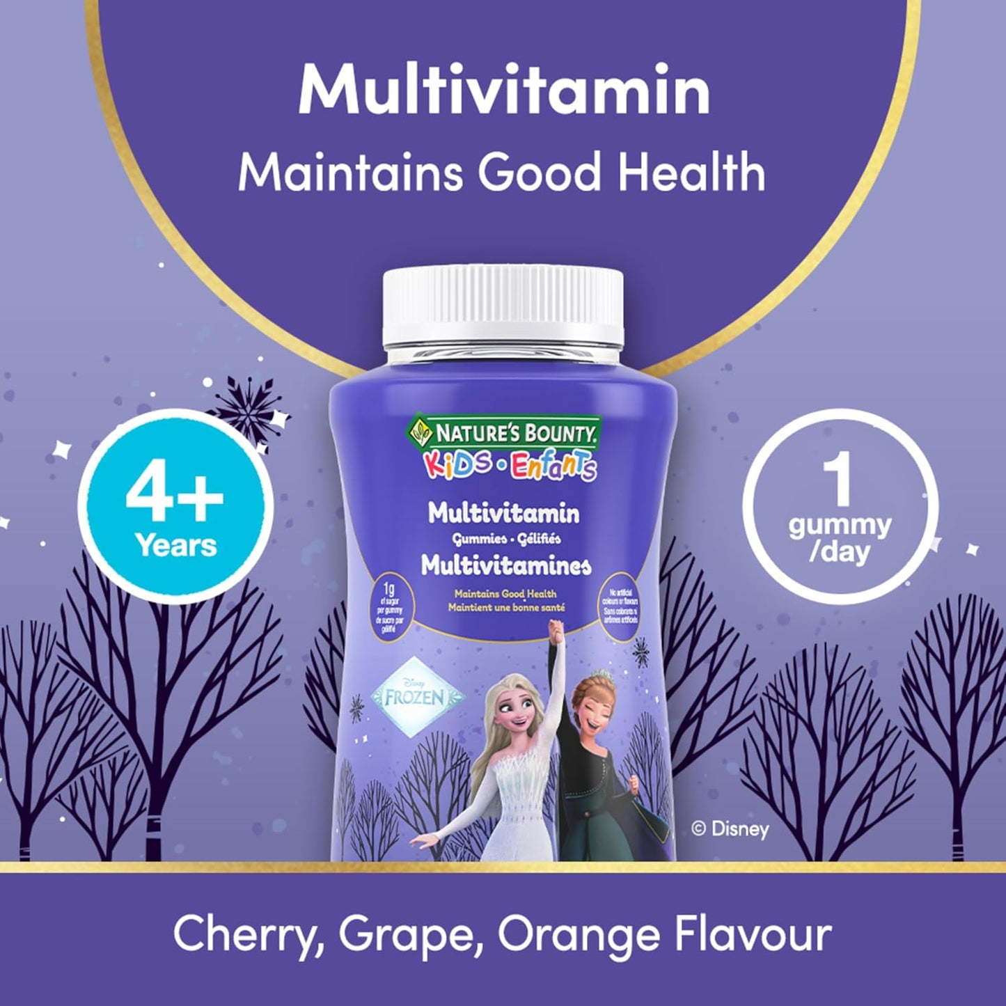 自然之寶兒童複合維生素，迪士尼冰雪奇緣，每粒軟糖僅含 1 克糖，支持免疫系統、眼部健康、骨骼和牙齒，抗氧化劑來源，無麩質，水果味軟糖，150 粒