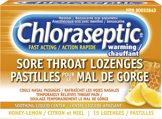 Chloraseptic 速效咽喉痛润喉糖，含舒缓液体中心，提供温暖缓解，蜂蜜柠檬味，15 粒润喉糖