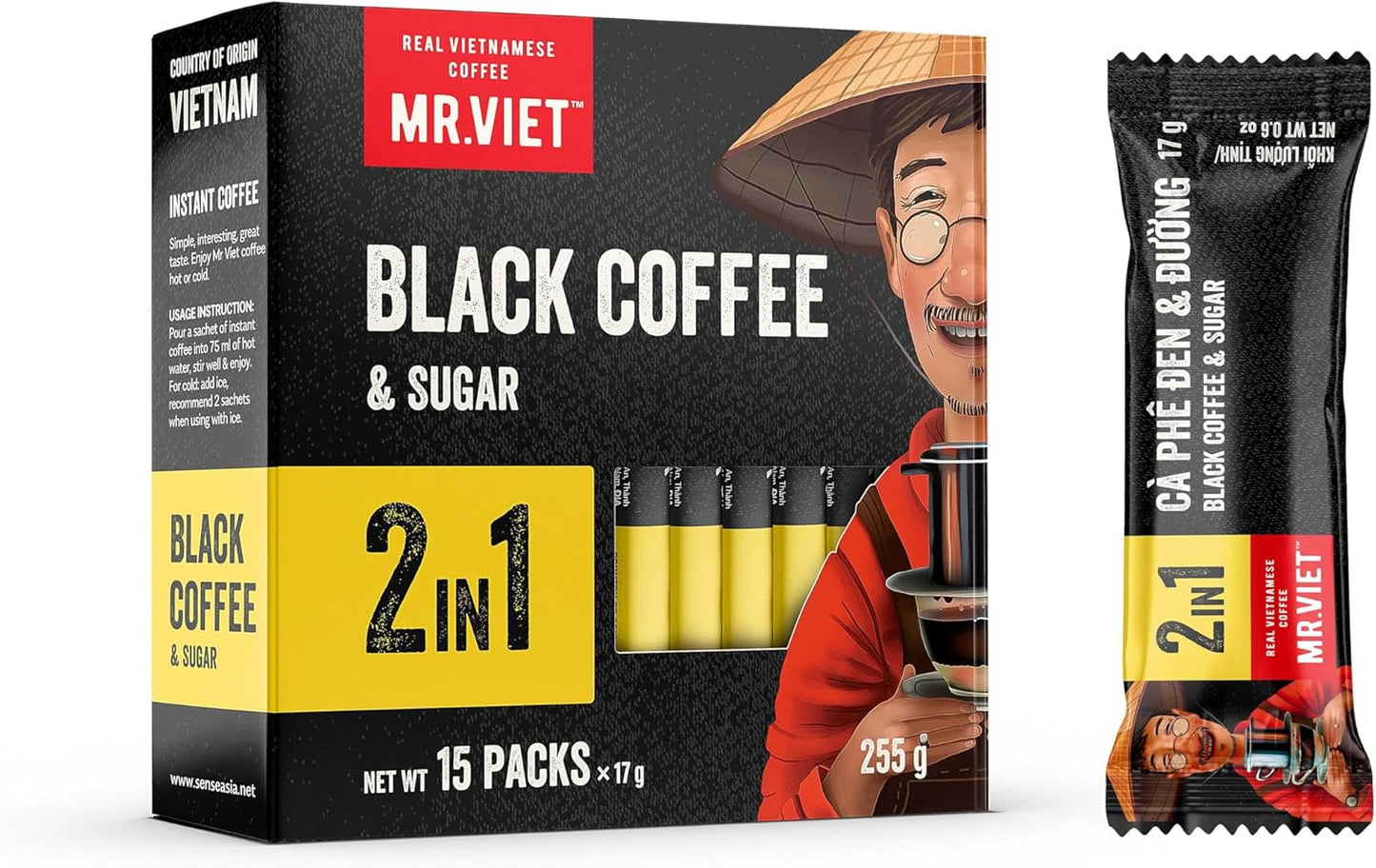 Mr.Viet 二合一黑咖啡加糖速溶咖啡 90 包