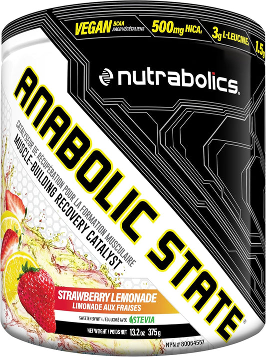 Anabolic State BCAA 草莓柠檬水 30 份，锻炼前后粉末，支持肌肉恢复，谷氨酰胺，