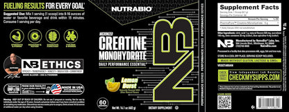 NutraBio Pure Micronized Creatine Monohydrate Powder Supplement, Lemon Burst, (402g)