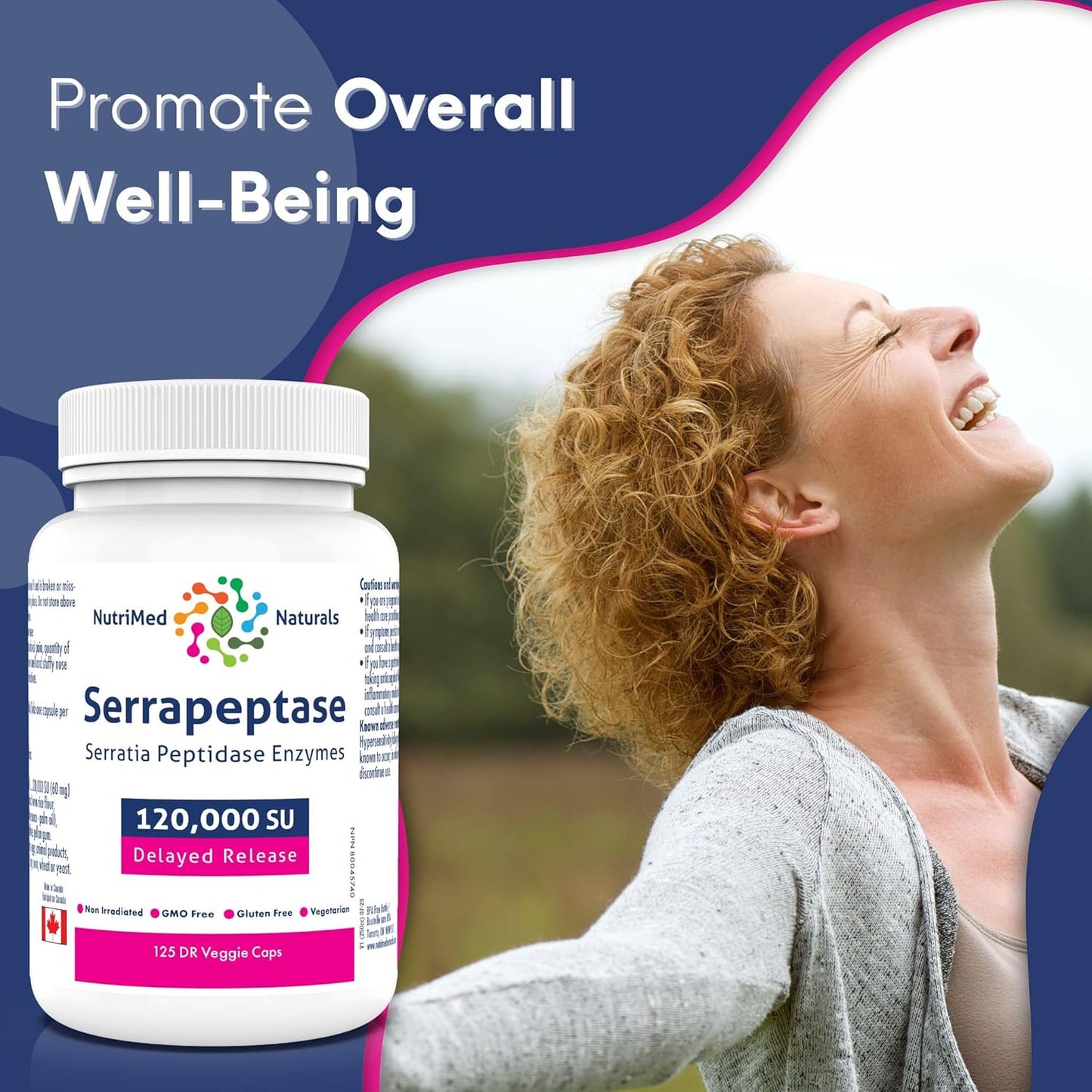 Nutrimed Naturals - Serrapeptase 120000, 125 Capsules 125-Day Supply - High Potency Systemic Enzyme Supplement, Serrapeptase Blend for Optimal Health - 3rd Party Tested - Formulated and Made in Canada