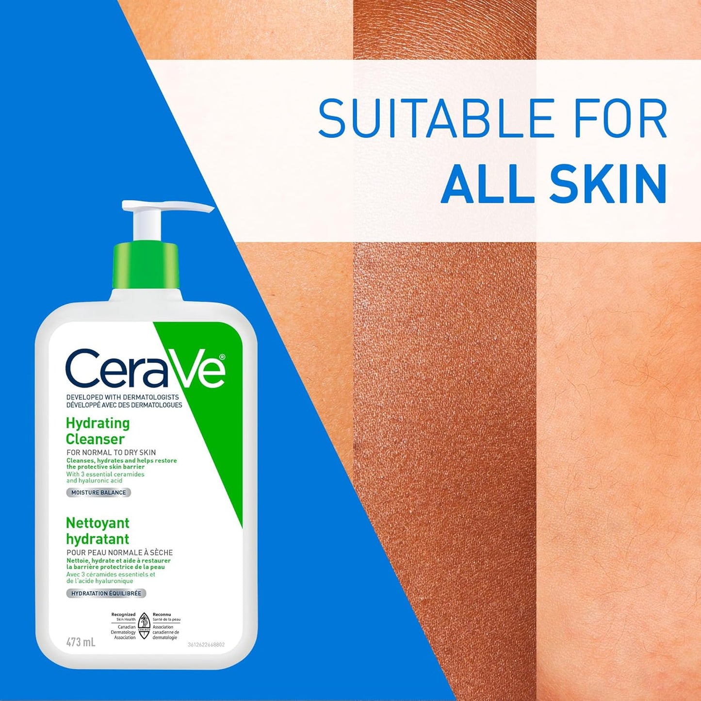 CeraVe Hydrating Face Wash, Daily, Gentle Moisturizing Non-Foaming Facial Cleanser for Men & Women with Hyaluronic Acid, Ceramides, Glycerin. Suitable for Dry & Sensitive Skin, Fragrance-Free, 473ML