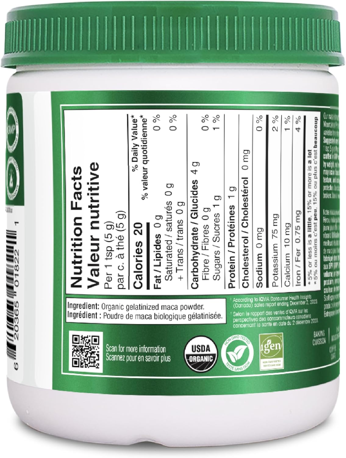 Organika 玛卡认证有机粉 - 糊化以提高生物利用度、平衡荷尔蒙、适应原以帮助缓解压力和补充能量 - 200 克