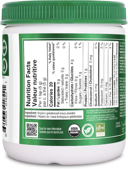 Organika 玛卡认证有机粉 - 糊化以提高生物利用度、平衡荷尔蒙、适应原以帮助缓解压力和补充能量 - 200 克