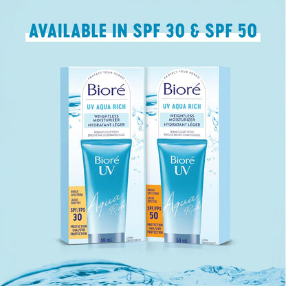 Bioré UV Aqua Rich 轻盈保湿霜（SPF 30）| 经皮肤科医生测试，具有隐形紫外线防护功能的面霜 | 50毫升 | 加拿大制造