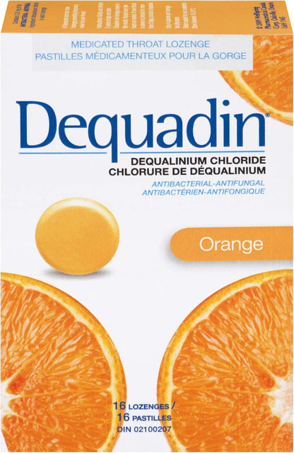 Dequadin 药用润喉糖 - 橙味 | 抗菌抗真菌，缓解咽喉痛和口腔溃疡 | 16 粒