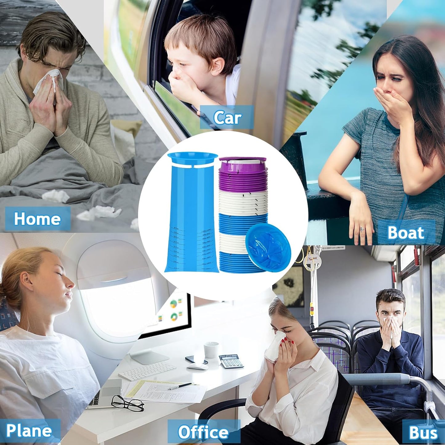 MOUCHOT 一次性呕吐袋，60 个装，适用于汽车，1000 毫升，用于旅行晕车、飞机、儿童和孕妇的呕吐呕吐物呕吐恶心