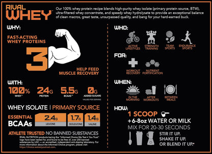 Rivalus Rivalwhey 浓巧克力味 100% 乳清/分离乳清蛋白 2 磅 953 克