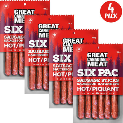 热熏香肠条 - 4 包，每包 4 x 150 克，Great Canadian Meat 出品，肉类零食，散装香肠条盒，适合肉食爱好者。零食之选，古饮食法，无麸质，高蛋白
