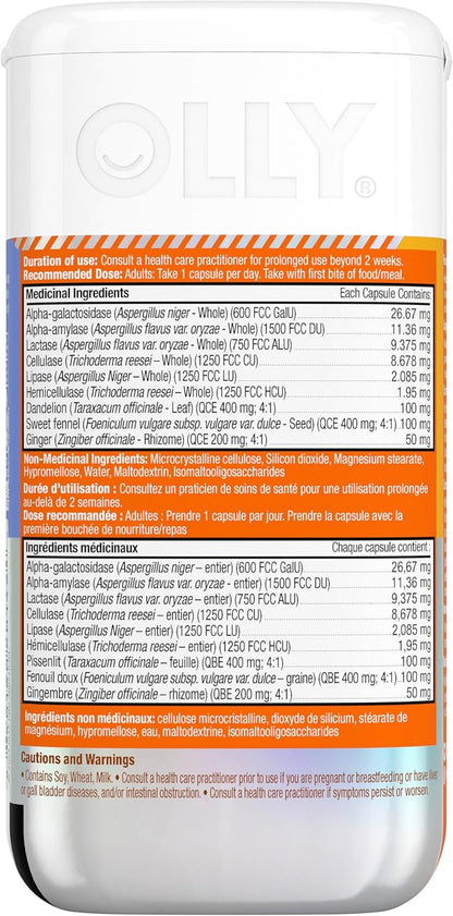 OLLY Beat The Bloat Capsules, Belly Bloat Relief for Gas and Water Retention, Digestive Enzymes, Vegetarian, Supplement for Women - 25 Count