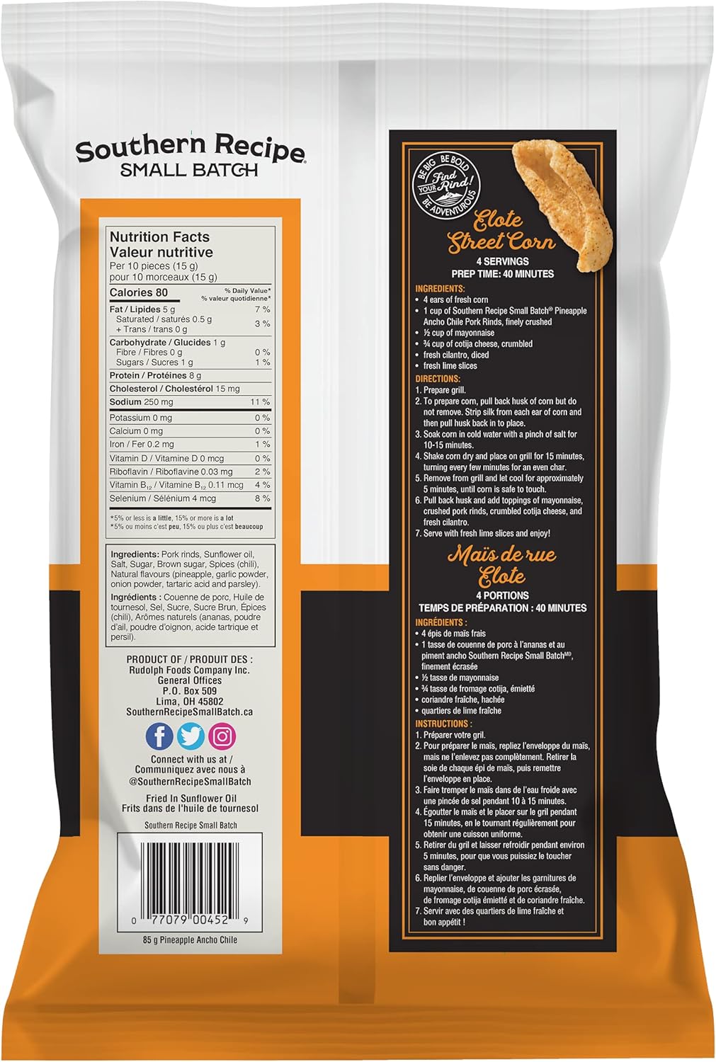 南方食譜小批量豬皮 | 菠蘿安喬辣椒炸豬皮 | 生酮友好、無麩質、低碳水化合物食品 | 每份含 7 克膠原蛋白 | 高蛋白 | 85 克/袋，菠蘿安喬辣椒