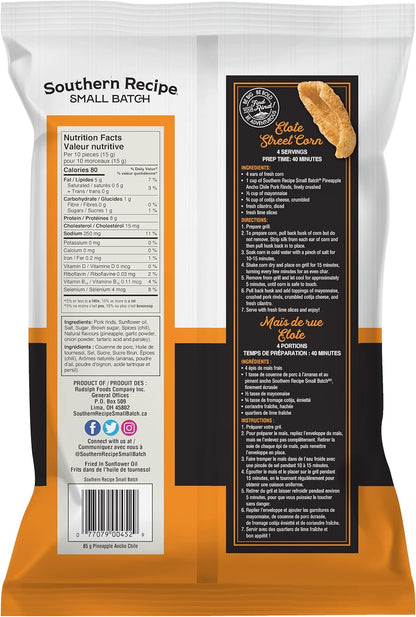 南方食譜小批量豬皮 | 菠蘿安喬辣椒炸豬皮 | 生酮友好、無麩質、低碳水化合物食品 | 每份含 7 克膠原蛋白 | 高蛋白 | 85 克/袋，菠蘿安喬辣椒