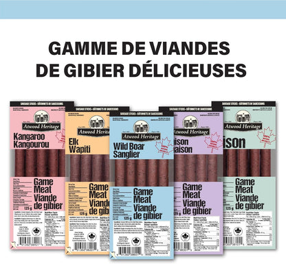 Atwood Heritage 野豬、豬肉和牛肉零食棒，5 根，125 克，高蛋白，無麩質，無硝酸鹽，加拿大製造