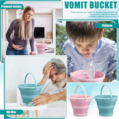 Anglechic 2 件可重复使用呕吐桶，含 20 片吸水垫，3 升呕吐桶，可折叠呕吐桶，用于缓解孕吐、孕吐、汽车、飞机旅行晕车等症状