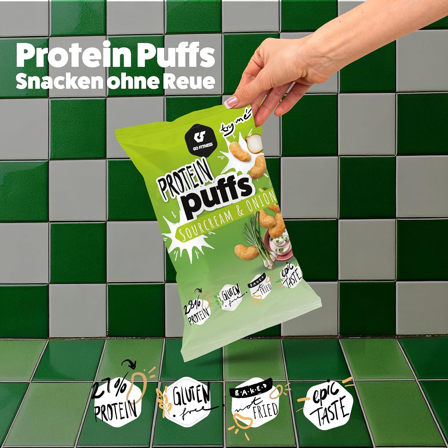 Go Fitness 高蛋白零食 - 泡芙，6 x 50 克，16 克蛋白质 - 扁豆片 - 蛋白质棒替代品和咸味零食（300 克（1 包），酸奶油和洋葱）