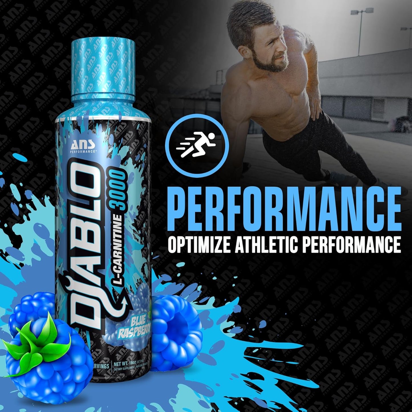 ANS Performance Diablo 肉碱 3000（473 毫升，16 盎司）- 肌肉恢复支持 - 每 15 毫升含 3000 毫升左旋肉碱，价值翻倍 - 美味口味（蓝树莓）