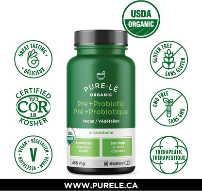 Pure-lē Organicaps – Organic Prebiotic + Probiotic Capsules, 60 Count