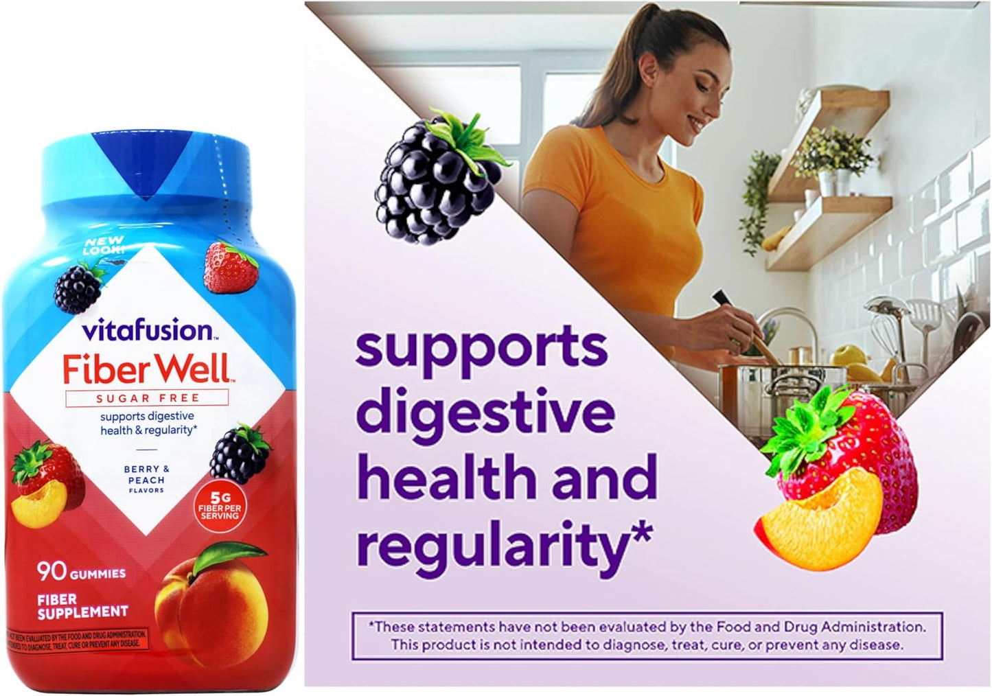 Vitafusion Fibre Well 成人補充軟糖，10 克纖維，90 粒（22 天用量），包裝可能有所不同。