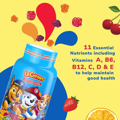 L'il Critters Paw Patrol 儿童复合维生素软糖，11 种必需营养素，天然色素和 5 种美味口味，190 粒（3 个月用量），包装可能有所不同